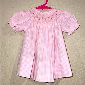 Baby girls Rosalina newborn bishop smocked pink gingham dress